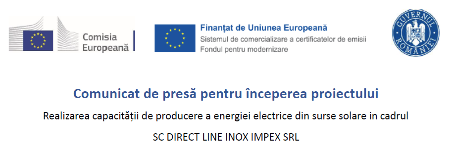 Realizarea capacității de producere a energiei electrice din surse solare in cadrul 
SC DIRECT LINE INOX IMPEX SRL